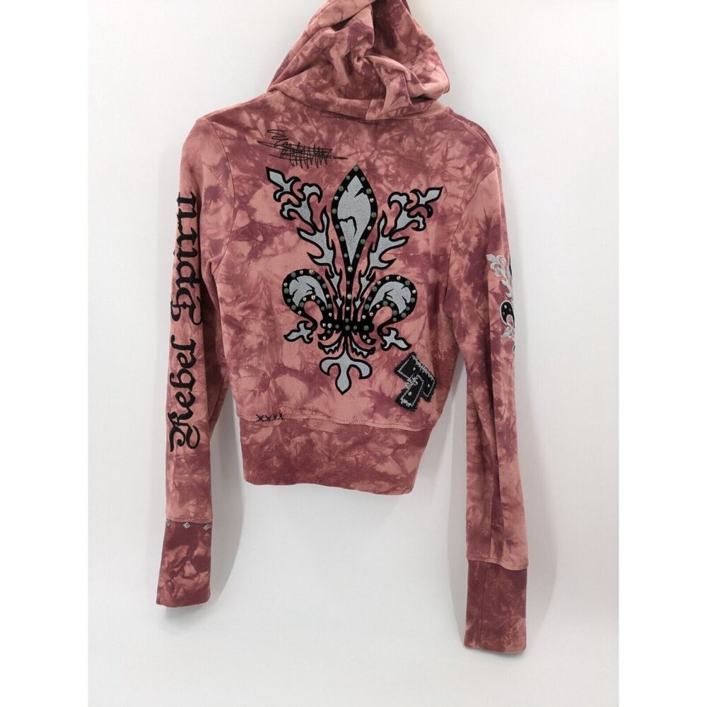 Rebel Spirit Pink Tie-Dye Zip Hoodie with Embroidered Patches - Picture 3 of 13
